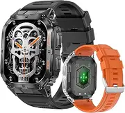 OHUGNA Military Smartwatch for Men with 2 Smart Watch Bands, Bluetooth Calls for Android iOS, IP68 Waterproof Outdoor Fitness Tracker 5.0 cm AMOLED Screen