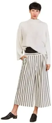 NWT $450 TIBI LUCCI Stripe Double Waist Twill Wide Leg Cropped Pants 0 XS