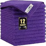 Kitinjoy 12 Pack Microfiber Cleaning Cloth(12 x 12 Inches, Purple), Ultra Soft and Absorbent Cleaning Rags, Reusable and Non-Linting dust Removal Cleaning Cloths for Car, House, Kitchen