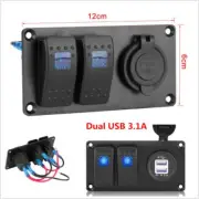 2-Gang Blue LED Rocker Switch Panel Circuit Breaker Dual USB Charger Car Truck (for: Porsche)