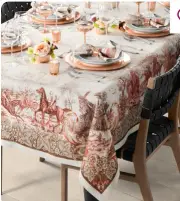 NWT Williams Sonoma Autumn Pasture Horses Tablecloth Linen 70” x 108”