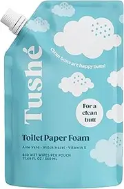 TUSHÉ Toilet Paper Foam Refill. Eco-Friendly Flushable Instant Wet Wipe Alternative. Aloe Vera, Witch Hazel, & Vitamin E. Plumbing & Septic Safe. Unscented. 250ml (8.45 Fl Oz)