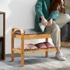 Shoe Rack Bench Padded Cushion Storage Shelf Natural Entryway Hallway Bedroom