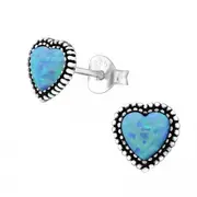 Silver Heart Opal Stud Earrings