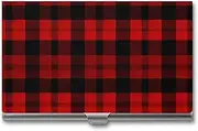 [VFMKT] Slim Metal Business Card Holder Portable Business Card Case Pocket Name Card Holder Plaid Red And Black Wallet for Men Women Office Travel, style, One Size