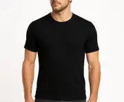 Mens 100% Pure Merino Wool Crew Neck Short Sleeve Top T Shirt Thermal Underwear - Black