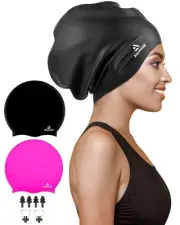 2 Pack Extra Large Swim Cap for Braids and Dreadlocks, Silicone Swimming Caps...
