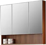 3 Door Bathroom Mirror Cabinet, Aluminum Wall Mounted Bathroom Mirror Cabinet, Open Compartment for Home Living Room Bedroom Decor (Brown 110 * 12 * 80cm)