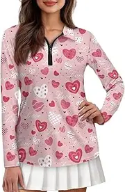 [Suhoaziia] Women's Golf Polo Shirts Fashion Quarter Zip Long Sleeve Tennis Shirts Workout Sports Pullover Tops XS-XXL