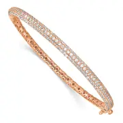Sterling Silver Shimmer Rose-Tone Flash Rose Gold-Plated 175 Stone Pav Cz Hinged Bangle Bracelet