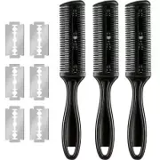3 Pieces Razor Comb with 10 Pieces Razors Hair Cutter Comb Cutting Scissors D...