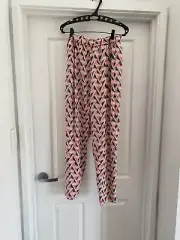 sass and bide 100% silk pants Geometric Orange Black Tapered Leg Or Wide, Sz 10