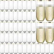 eventpartener 48 Pack Plastic Stemless Champagne Flutes, Disposable Unbreakable 9 Oz Toasting Glasses With Gold rim, Fancy & Shatterproof Champagne Glasses, Ideal for Wedding, Birthday, Party, Easter