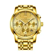 Veile Studios Stainless Steel Quartz Wrist Watch Men's Waterproof Analog Date Gold Watches