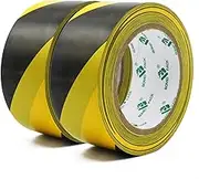 2 Rolls PVC Hazard Warning Tape, Safety Stripe Tapes for Marking Floors, Walls, Steps and Pipes, Yellow and Black Caution Tape, 48mm x 36yd， BOMEI PACK