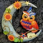 Hanging Metal Moon with Colorful Owl, Plow & Hearth # 47M3315