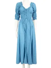 Blue Ruched Detail Midi Dress