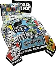 Star Wars Classic Grid 5 Piece Full Bed Set - Includes Reversible Comforter & Sheet Set - Bedding Features Luke Skywalker - Super Soft Fade Resistant Microfiber (Official Star Wars Product)