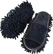 [D DOLITY] Microfiber Mop Slippers, Toe Washable Men Women Cleaning Shoes for kitchen and home, Black