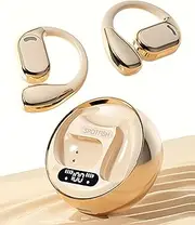 [SPOTFISH] Open Ear Headphones, True Wireless Earbuds Bluetooth 5.4,Hanging Ear Sports Earphones,ENC Noise Cancelling Clear Calls，Easy Touch Control，Advanced Aesthetics Charging Case-M76 (Beige)