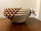 Rwanda Hand Woven Maroon Natural Fruit Basket 6 in Tall by 11 in Wide