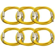 6 Pack of 6 Foot Yellow TRS to TRS Patch Cables PA/DJ Cords 1/4 Inch TRS