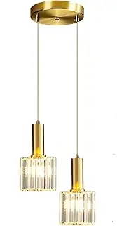 S-Cevada Sparkling Crystal Pendant Light with Gold Stainless Steel Frame E27 Lamp Holder Mini Pendant Lamp Ceiling Light for Dining Room Bedroom Kitchen (Gold, 2 Lights)