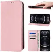 [LANJLM] Wallet Case for iPhone 12 / iPhone 12 Pro Phone Cases Premium Leather PU Flip Cover Magnetic Shockproof Closure Book Design with Kickstand Feature & Card Slots iPhone 12(6.1") Case - Pink