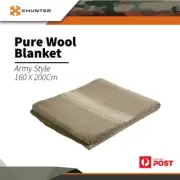 Xhunter Pure Wool Blanket Single Bed Size Army Style Outdoor Sleep 160x200cm