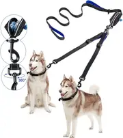 Dual 2 Dog Leash, 2 Large Dog (50kg/180lbs) Dog Leash with Poop Bag Dispenser, 6.6ft Adjustable