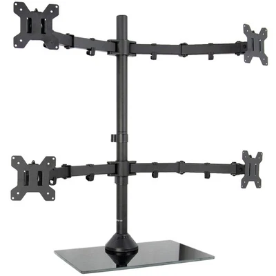 VIVO Quad Monitor Desk Stand Mount Freestanding Glass Base | 4 Screens up to 27"