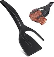 IMIKEYA Grip and Spatula Egg Flipper Tool Non Stick Kitchen Tongs for Omelette Pancake Steak and Fish Cooking Black Premium