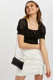 Black Scoop Neck Shirred Top - Size M/L, Women's Trial Woven