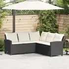 L-shaped Couch Sofa with Cushions Black Poly Rattan vidaXL