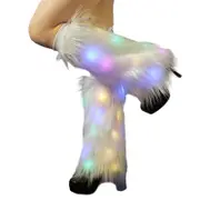 1 Pair Women Autumn Winter LED Light Furry Leg Warmers Imitation Fur Boot Covers Plush Elastic Leg Socks Fashion Accessories White 30cm