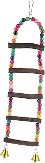 Sosoport Parrot Ladder with Bells Climbing for Parrot Perch Swing Training for Parakeets Cockatiels and Birds Natural Wood Design