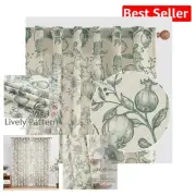 Elegant Floral Dark Green Linen Curtains - 84" Light Filtering Drapes, 2 Panels