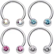 16G 3/8" FRONT FACING DOUBLE CZ GEM STEEL HORSESHOE NOSE SEPTUM NIPPLE Ear RING