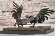 Dark Brown Patina Rooster Gamecocks Bronze Statue by Miguel Lopez