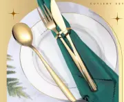 24 Piece Gold Stainless Steel Silverware Service For 8 Includes Fork Knife Spoon