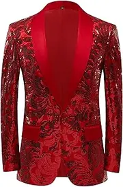 [JEShifangjiusu] Light For Men Broken Tuxedo Suit Collar Suit 1 Button In One Row Fashion Suit Jacket Long Sleeve Sports Jacket, Red, XS