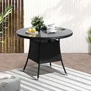 Livsip Outdoor Table with Glass Top Garden Patio Furniture Black