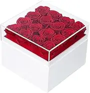Rose in Acrylic Cover Square Box Handmade Preserved Rose Eternal Life Real Rose Perfect Mothers Day (Red)