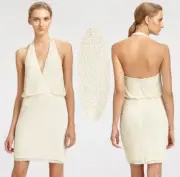Aidan Mattox Ivory Beaded Surplice V-Neck Halter Cocktail Dress 10