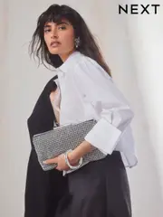 Silver Sparkle Clutch Bag (E15472) | $71