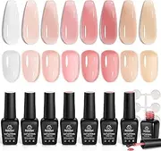 Beetles Jelly Gel Nail Polish, 8Pcs Nude Pink Classic Nails Milky White Gel Polish Nails Art Soak off Uv LED Manicure Gift Set Nail Trend Gift Kit for Women