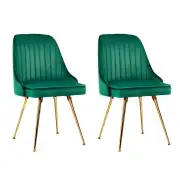 Set of 2 Dining Chairs Retro Chair Cafe Kitchen Modern Metal Legs Velvet Green