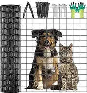 Black Welded Wire Fencing 59ft(L) x 36inch(H) PVC Coated Garden Border Fence Roll 14GA Vinyl Metal Wire Mesh for Outdoor Yard Pool Balcony Vegetable Plant Protection Dog Chicken Deer Poultry Netting