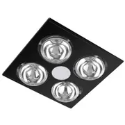 Sunair 3-in-1 4 Globe Bathroom 30cm Heater Exhaust Fan w/ 8W LED Downlight Black