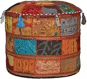 Sophia Art Indian Embroidered Patchwork Cover Indian Decorative Pouf Indian Comfortable Floor Cotton Cushion Ottoman Pouf,Indian Designs Ethnic Patchwork Pouf (Alteration, 14"x22")